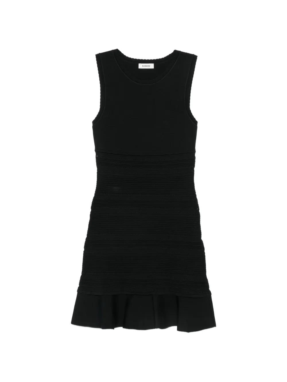 SANDRO Abito corto in maglia con ruches - Nero
