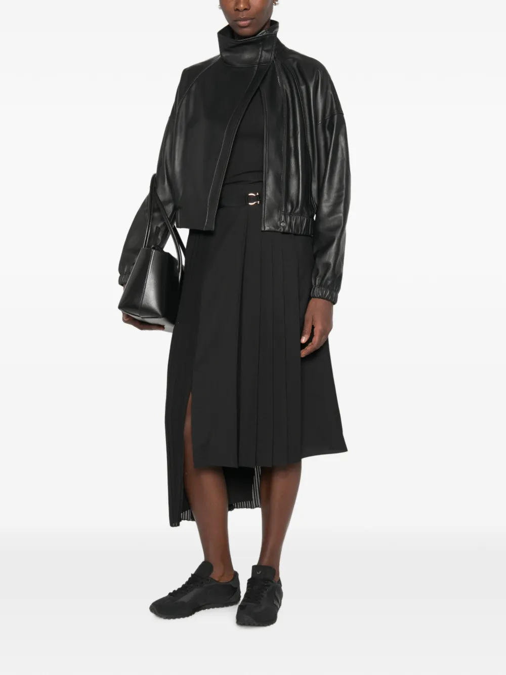 SANDRO Asymmetrische maxi-rok met plooien Zwart