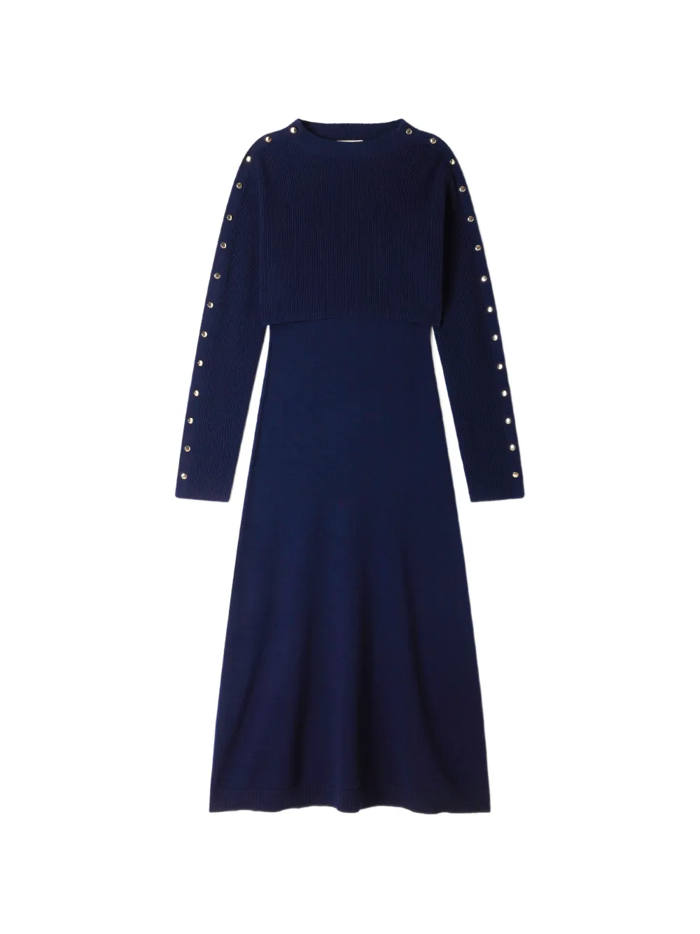 SANDRO stud-embellished layered-effect knitted midi dress