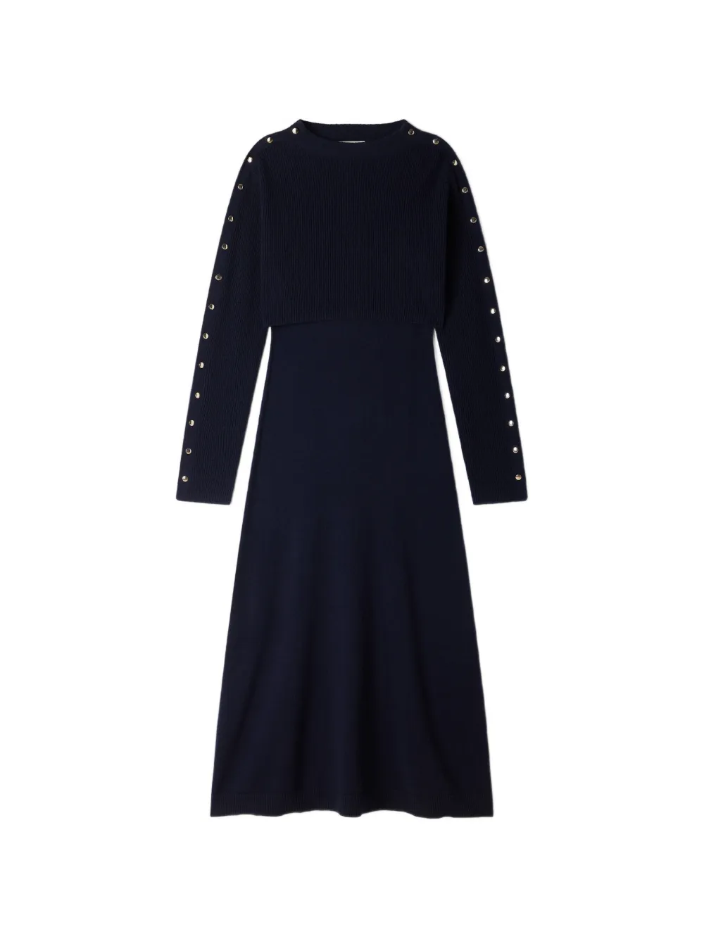 SANDRO Gebreide midi-jurk met gelaagd effect en studs Blauw