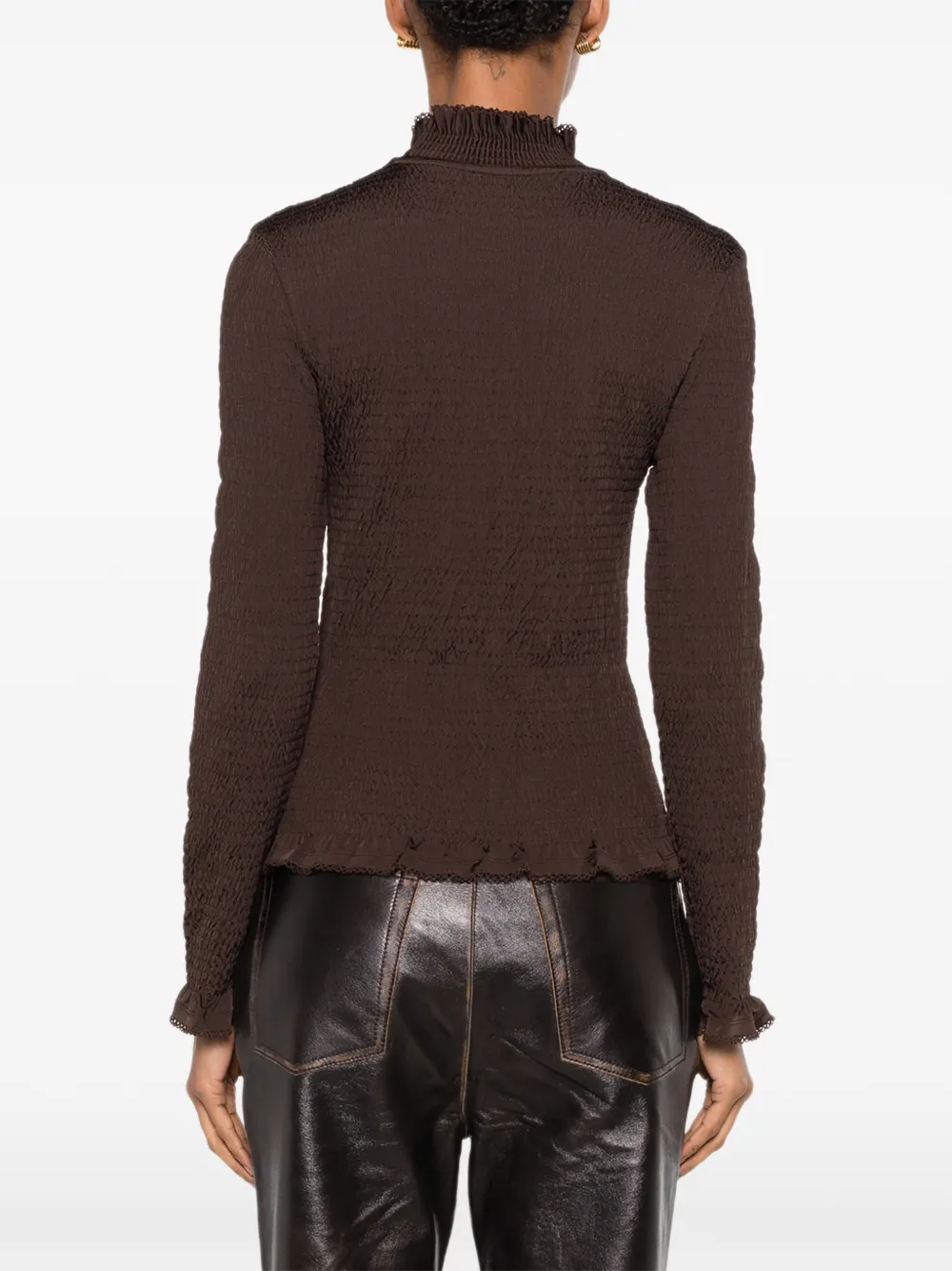 SANDRO Gesmockt T-shirt met ruches Bruin