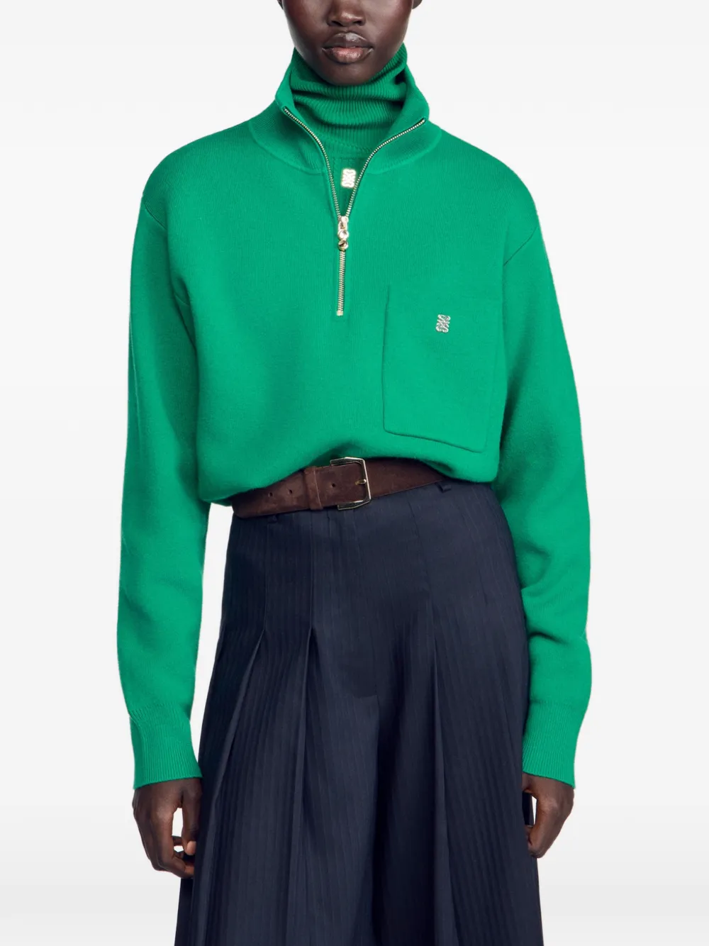 SANDRO Sweater met halve rits en borstzak Groen