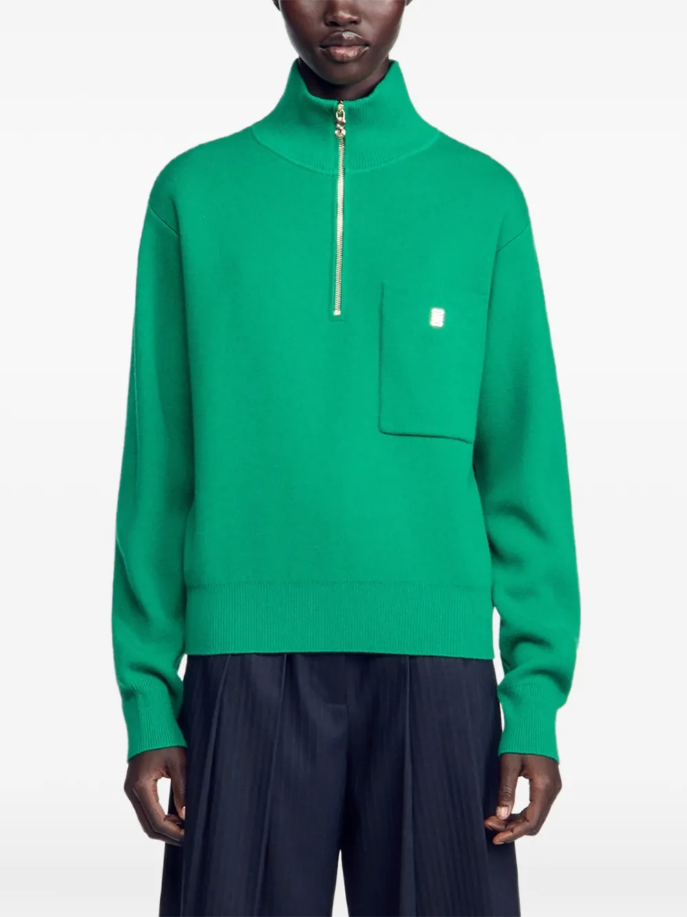 SANDRO Sweater met halve rits en borstzak Groen