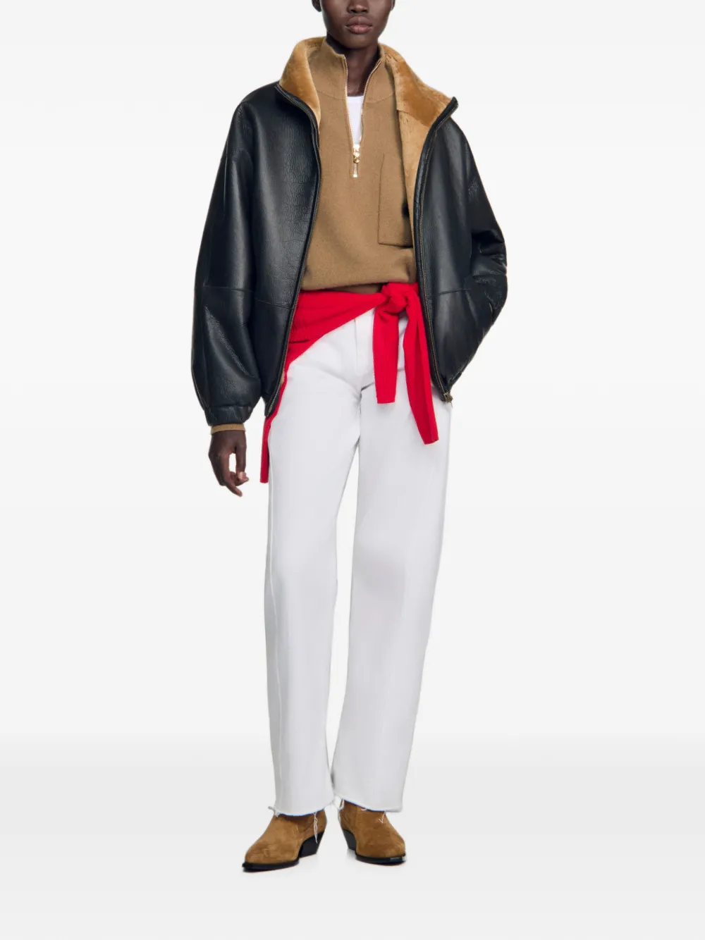 SANDRO Sweater met halve rits en borstzak Bruin