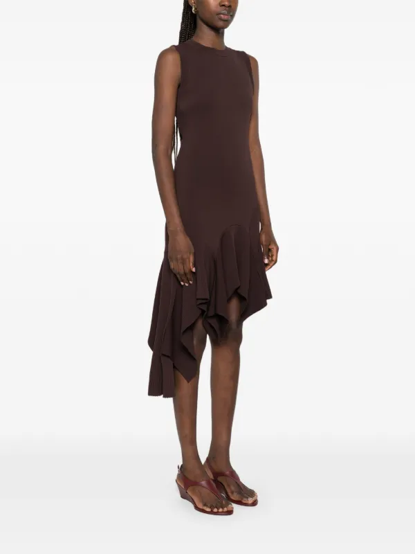 sandro asymmetric fringed dress Ruffled Mini | Brown Model is 5ft 11in/1.80m Sleeveless bandage bodycon dress Trend Alert: wedding dresses Color:forest