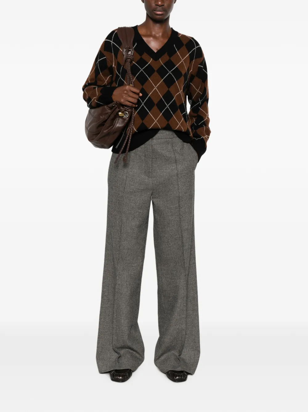 SANDRO Wollen trui met argyle-patroon Bruin