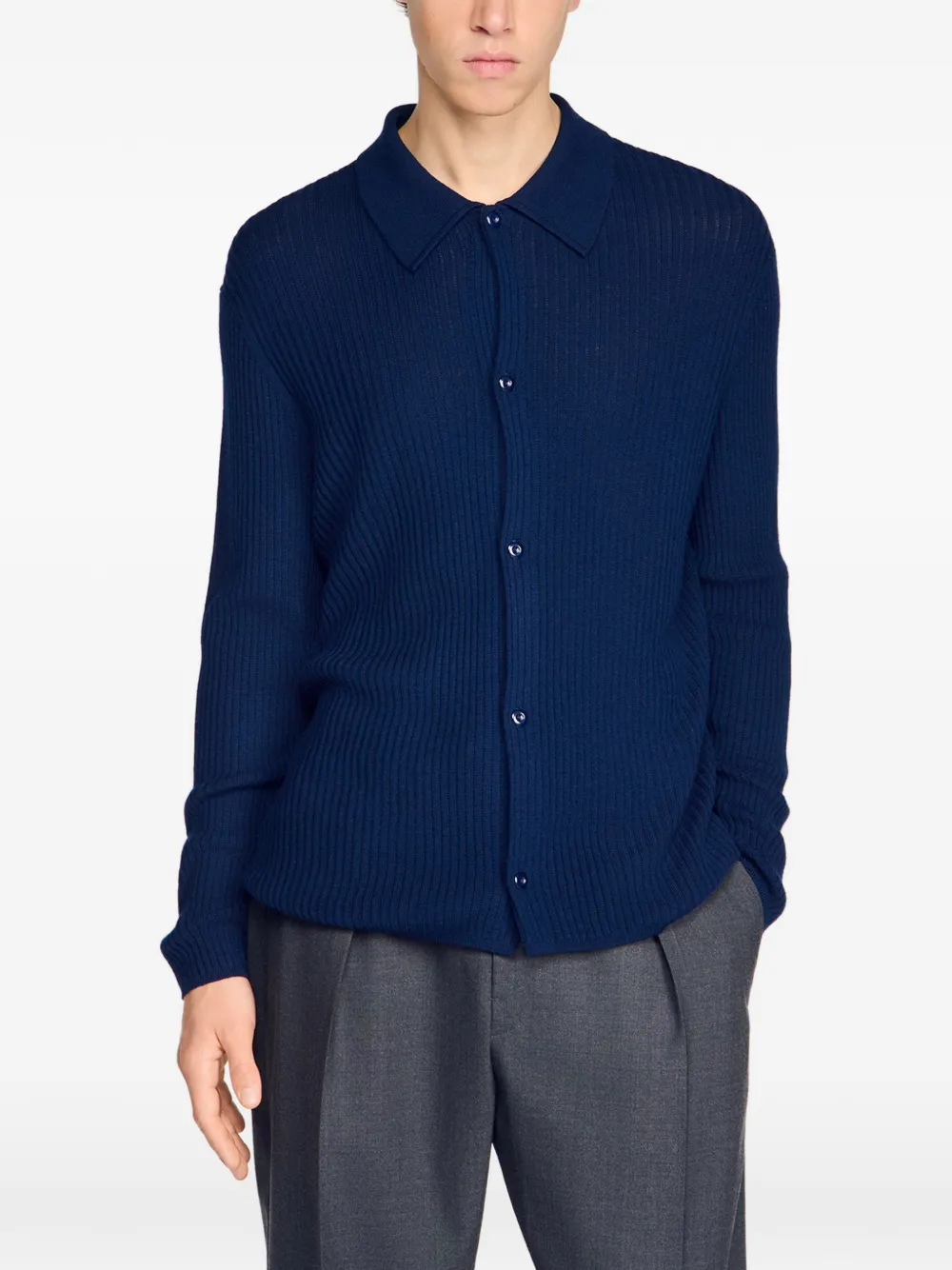 SANDRO Ribgebreid vest met shirtkraag Blauw