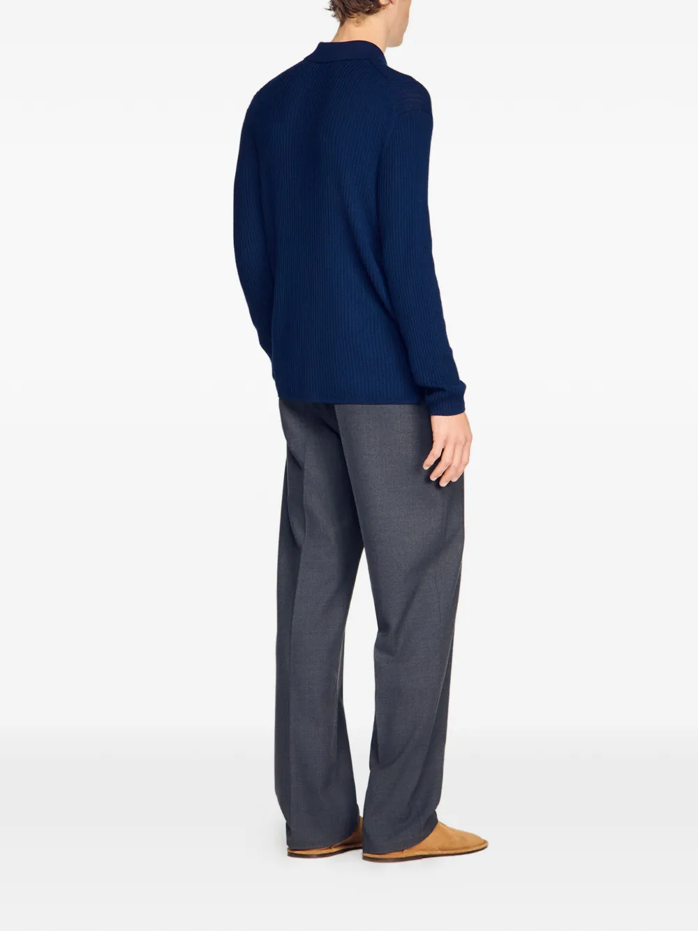 SANDRO Ribgebreid vest met shirtkraag Blauw