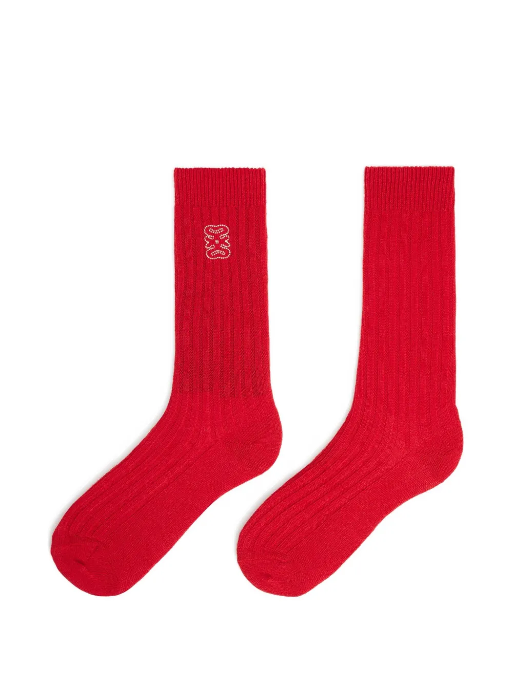 Sandro Double S Rhinestone-embellished Ribbed Socks In Red