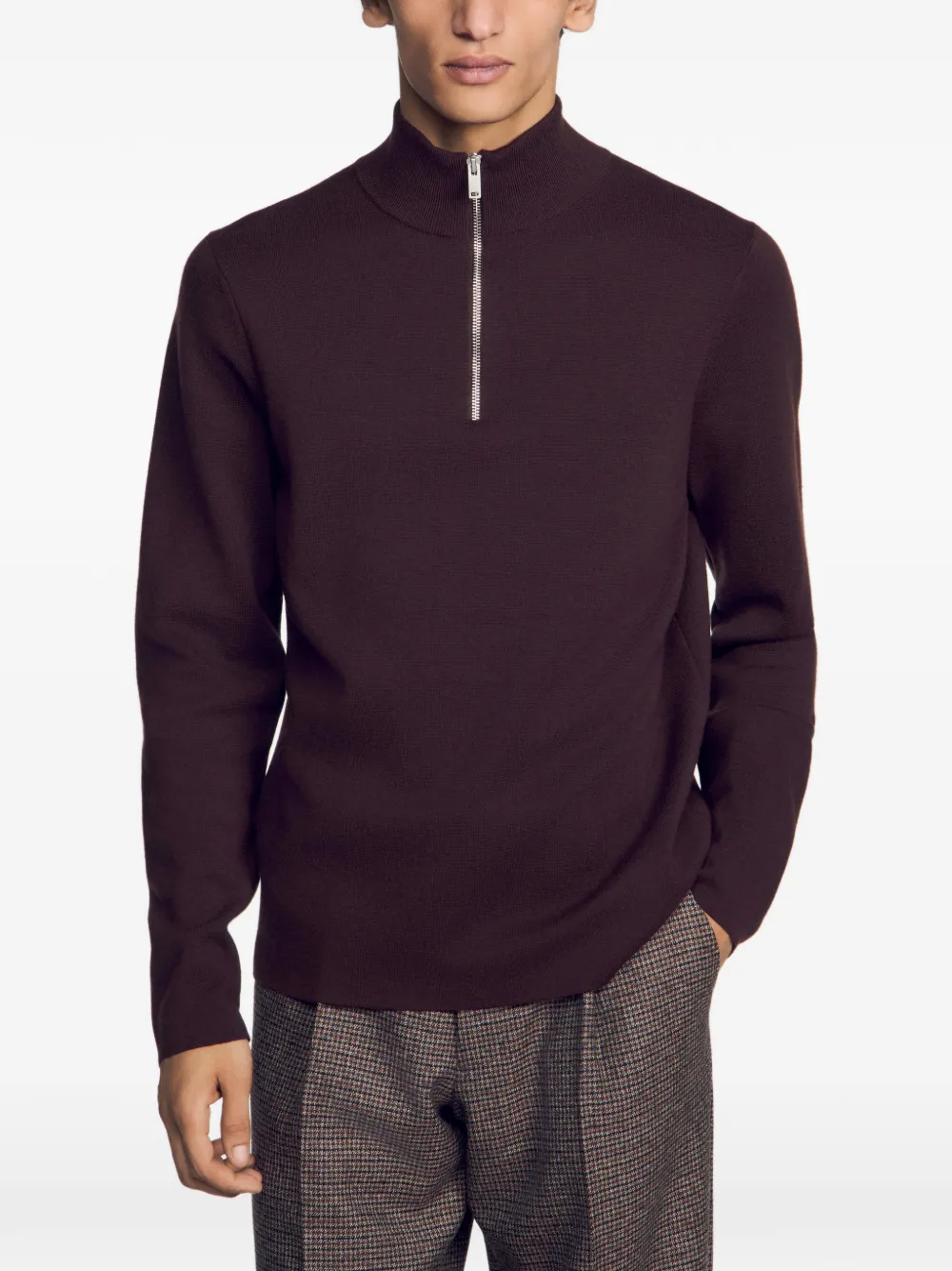 SANDRO Sweater met halve rits Bruin