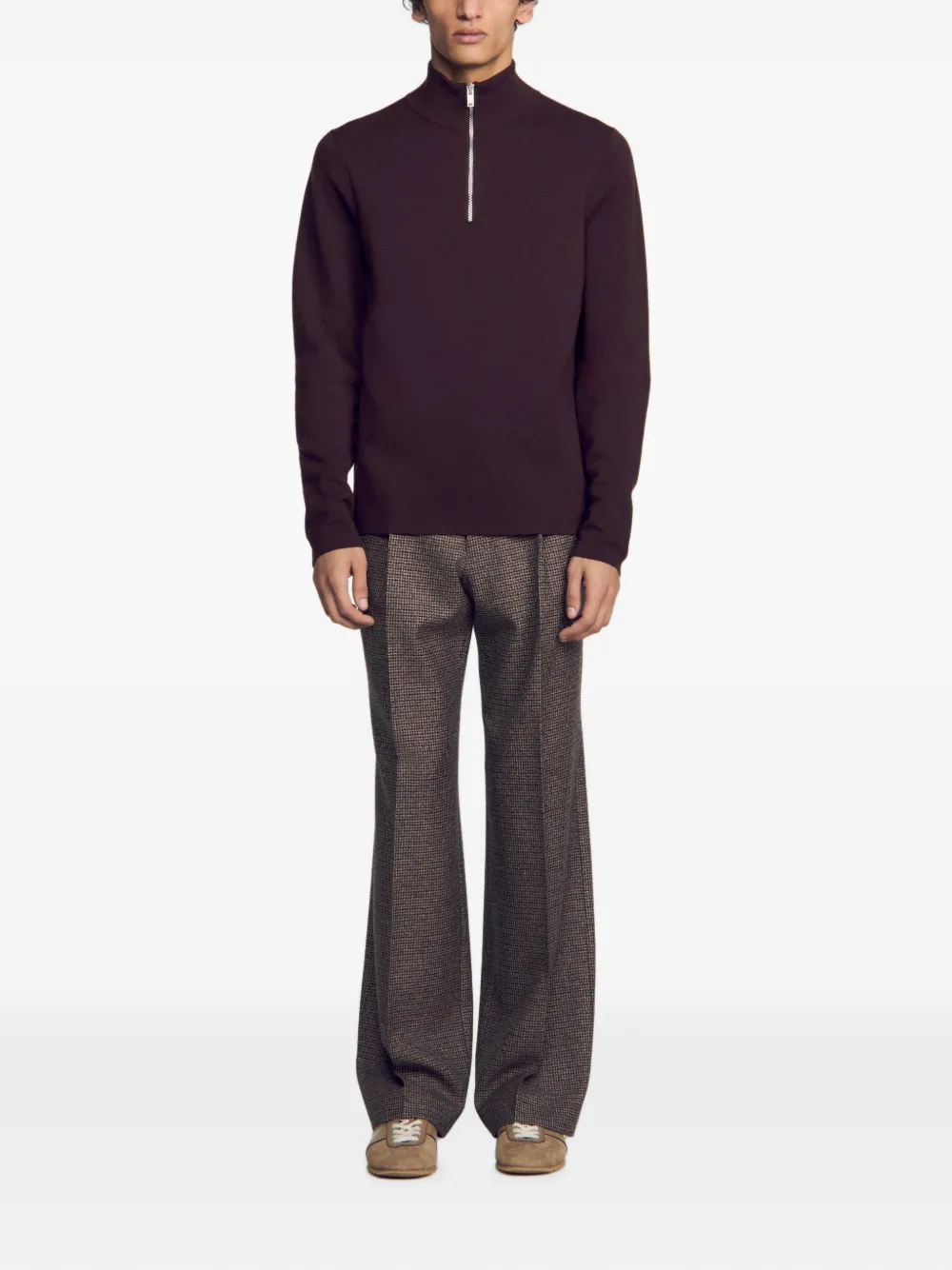 SANDRO Sweater met halve rits Bruin