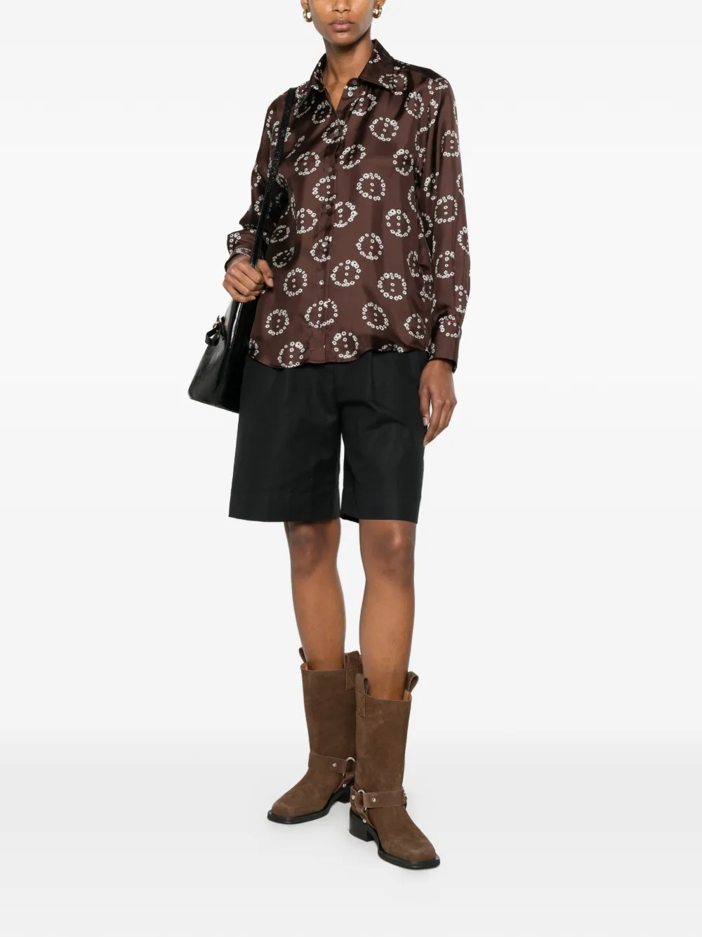SANDRO Zijden blouse met bloemenprint Bruin
