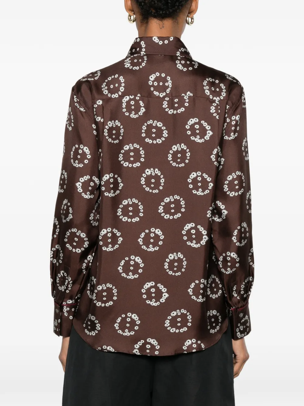 SANDRO Zijden blouse met bloemenprint Bruin