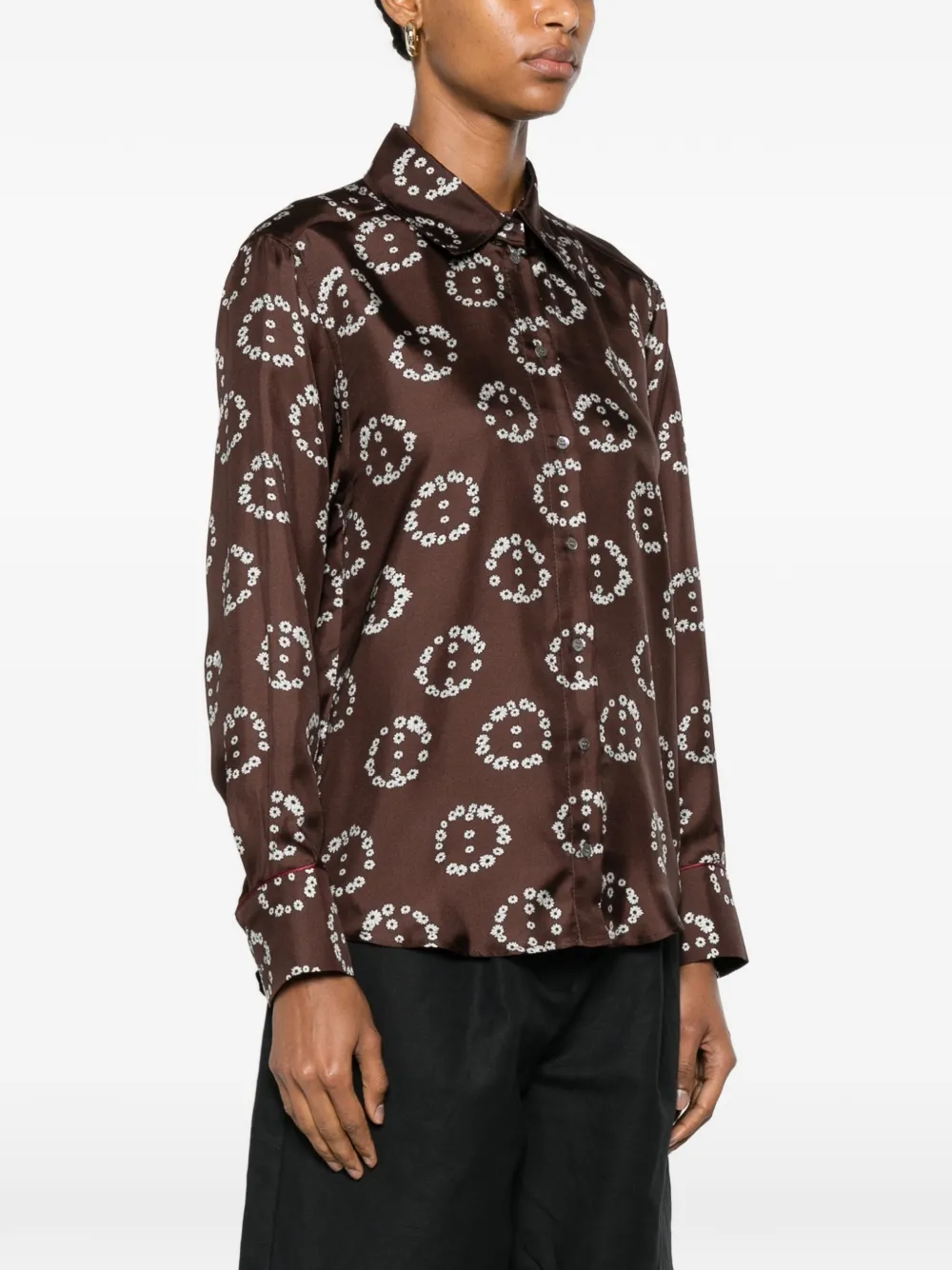 SANDRO Zijden blouse met bloemenprint Bruin