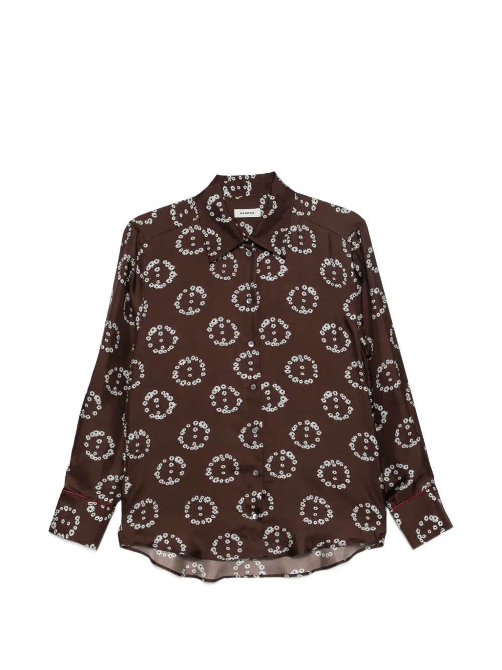 SANDRO Camicia in seta a fiori - Marrone