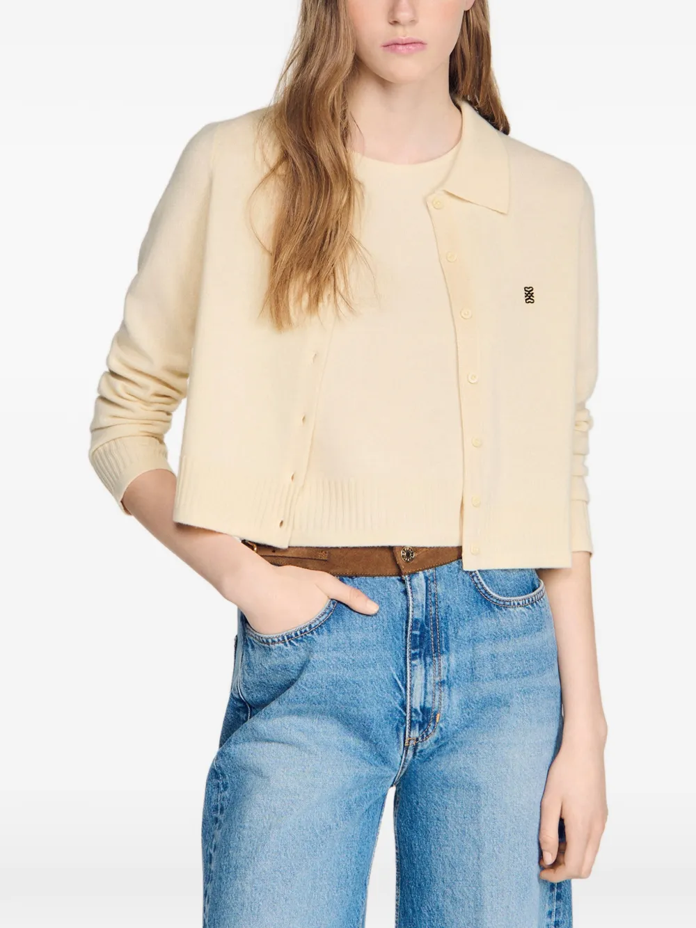SANDRO Vest met polokraag en lange mouwen Beige