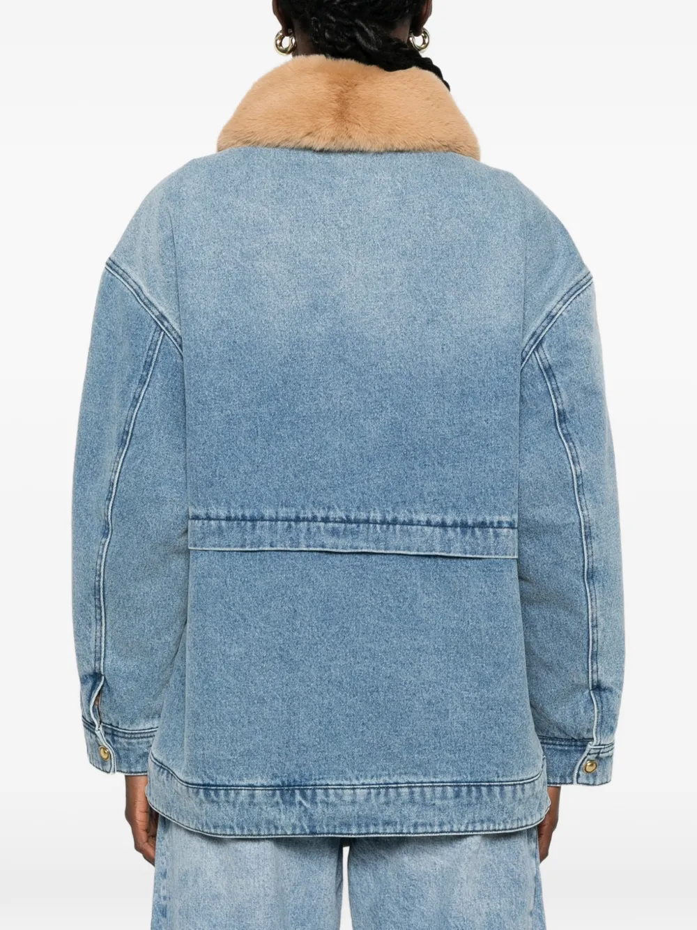 SANDRO Denim jas met kraag van imitatiebont Blauw