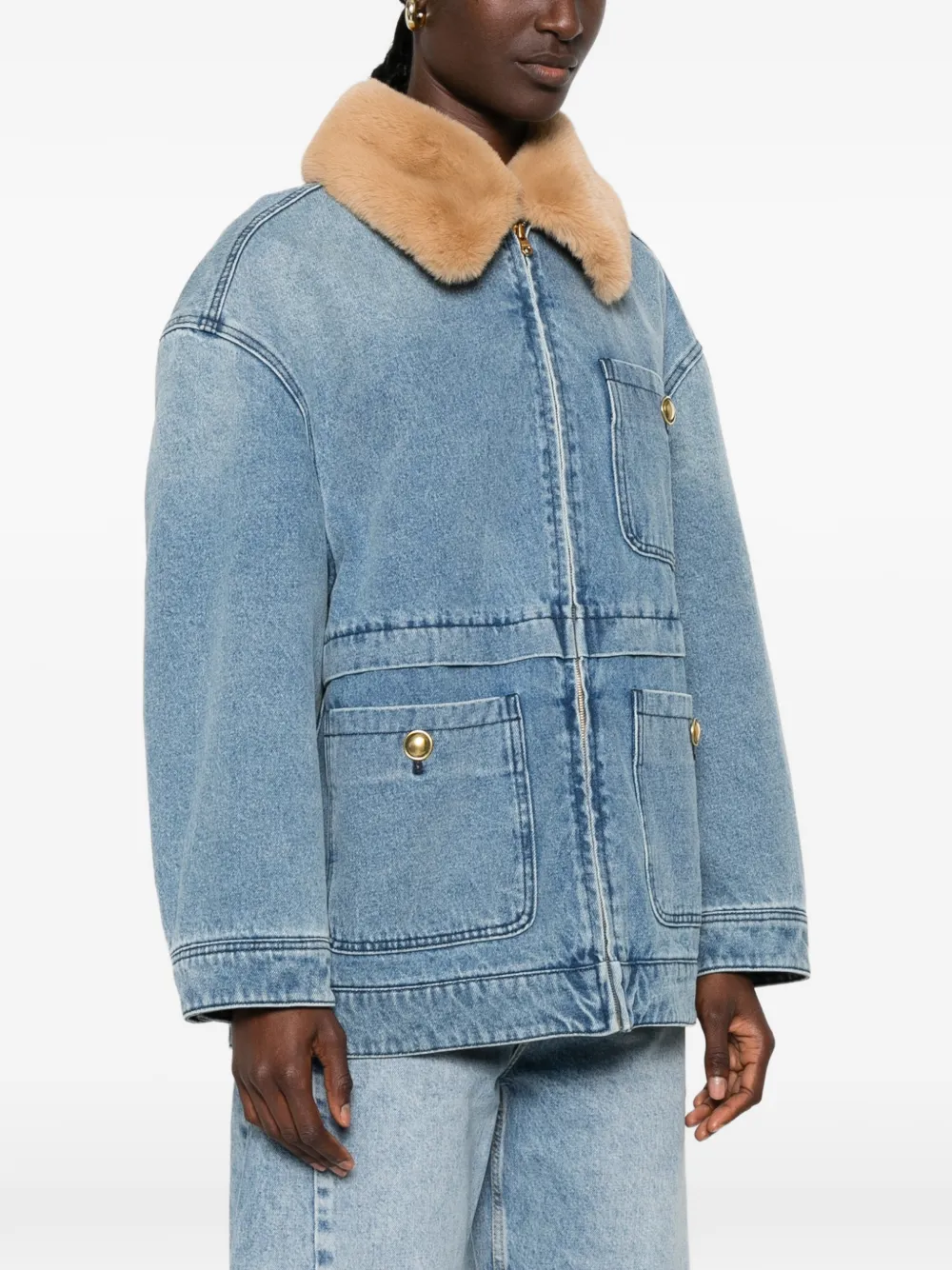 SANDRO Denim jas met kraag van imitatiebont Blauw