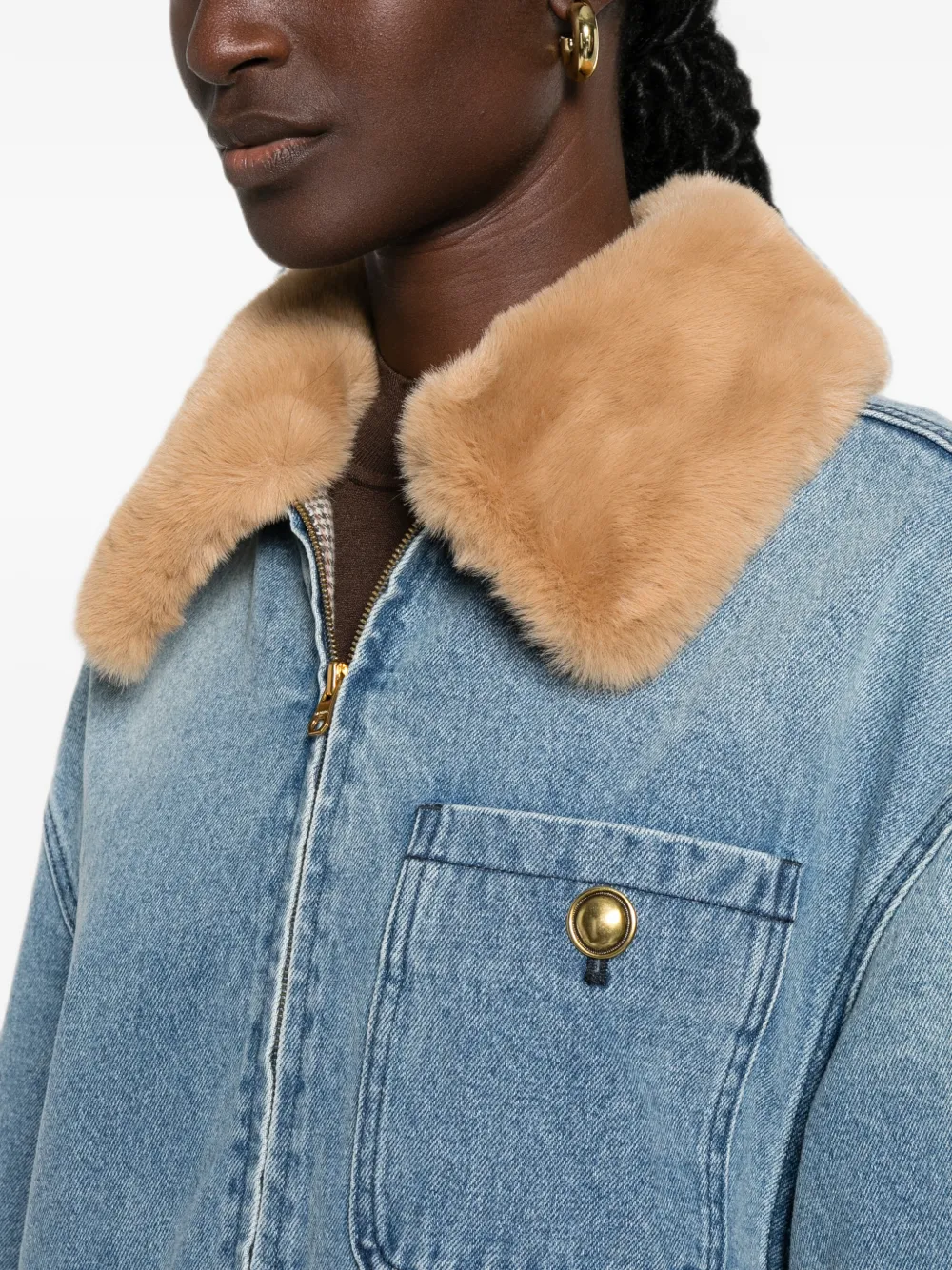 SANDRO Denim jas met kraag van imitatiebont Blauw