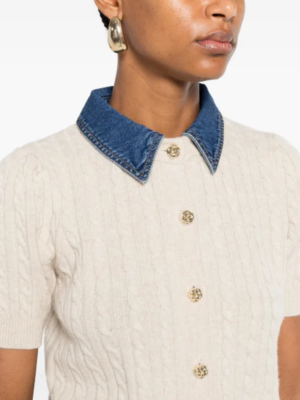 SANDRO 襟付き　カーディガン SANDRO Cardigan With Denim Collar | Neutrals | FARFETCH