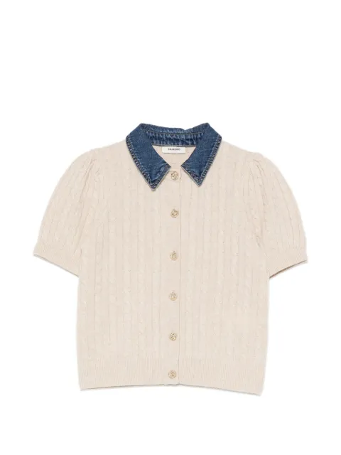 SANDRO cardigan en maille torsadée à col en jean