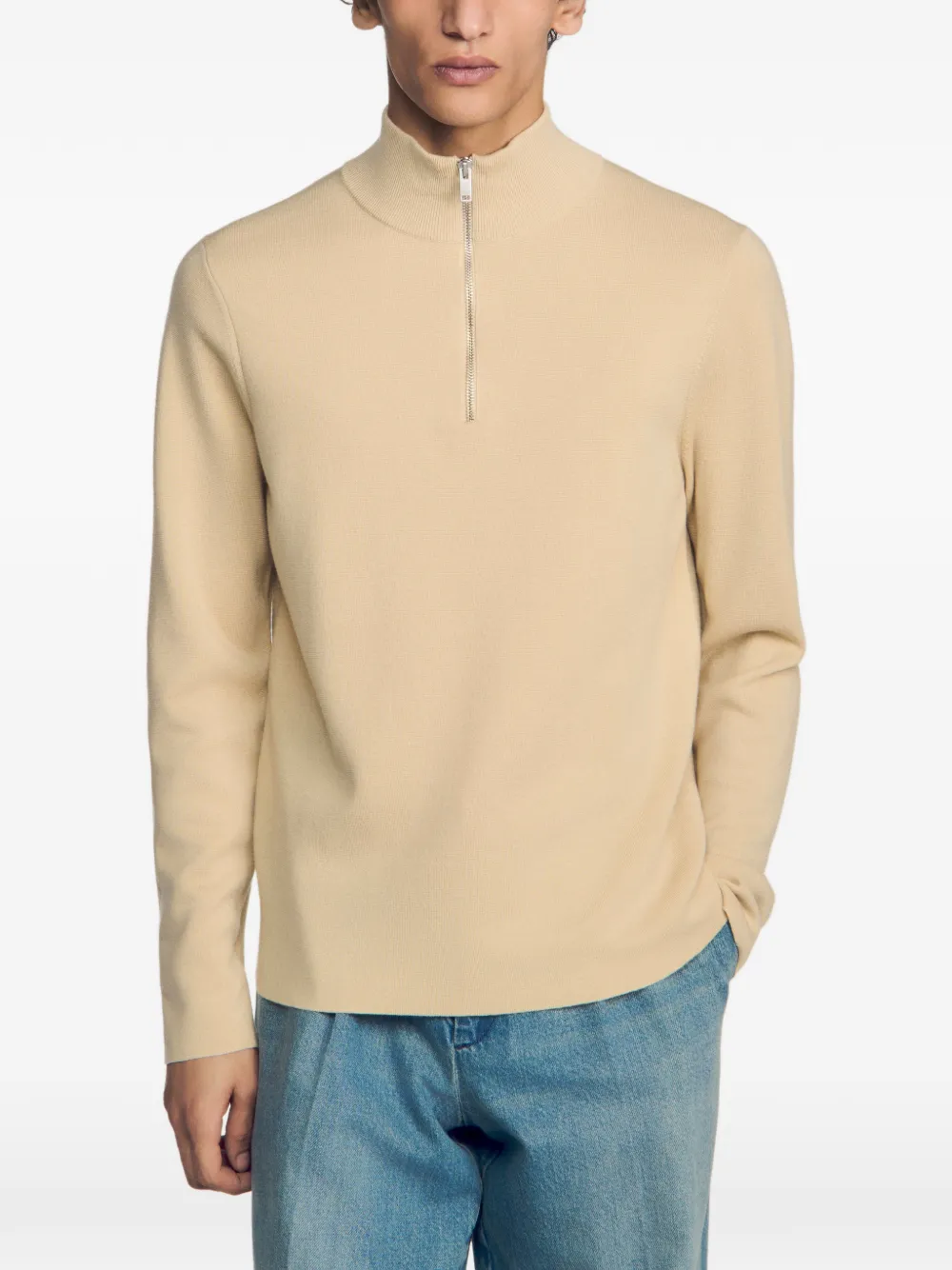 SANDRO Sweater met halve rits Beige