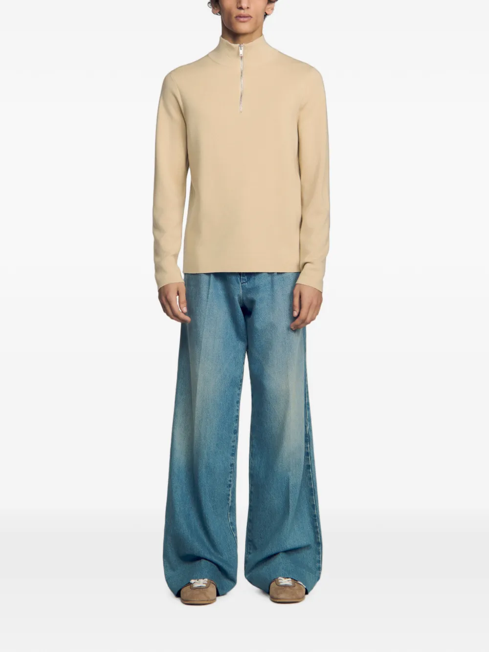 SANDRO Sweater met halve rits Beige