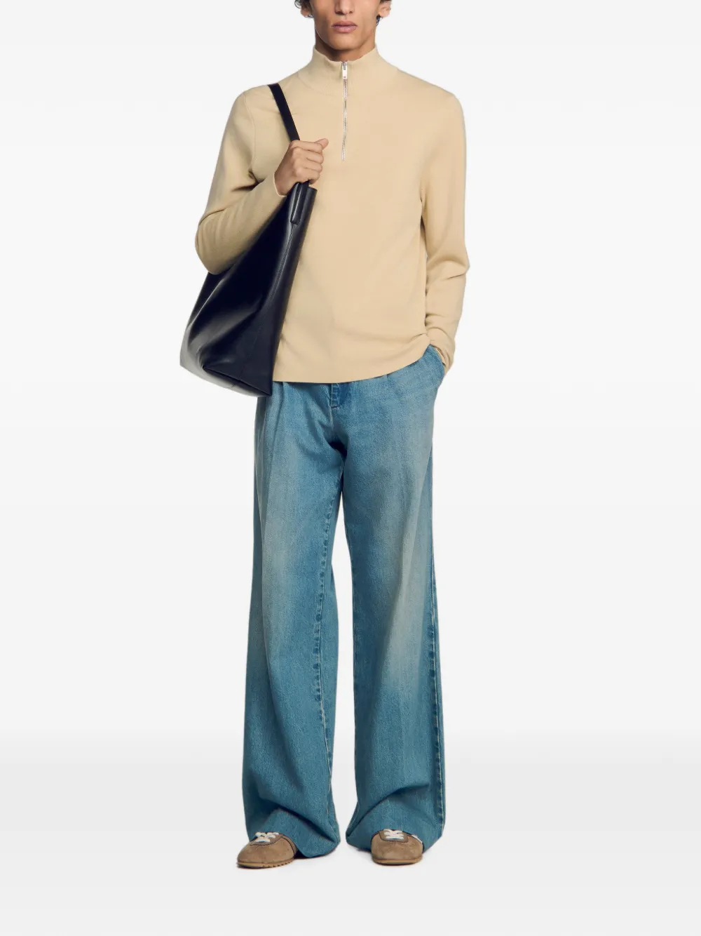 SANDRO Sweater met halve rits Beige