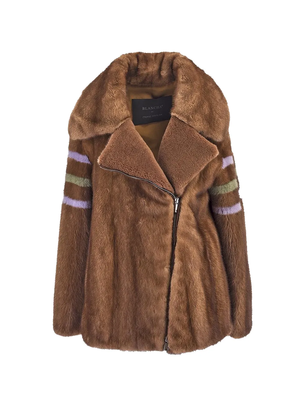Blancha striped-details zip-up faux-fur coat - Marrone
