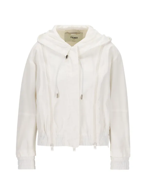Fendi Hooded Zip-details Jacket in White