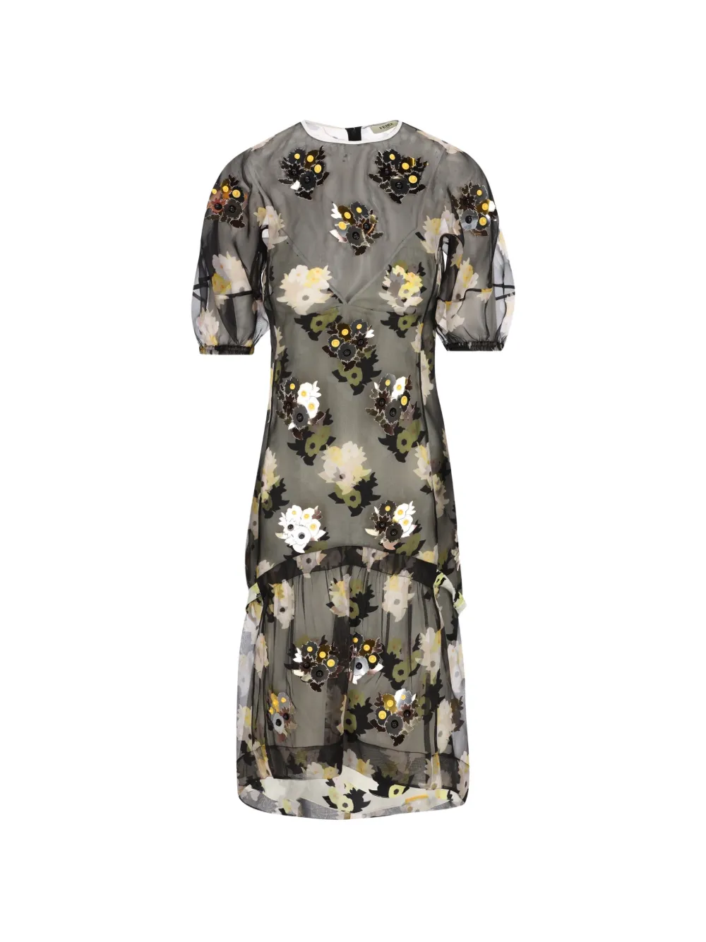 FENDI floral-print silk midi dress - Schwarz