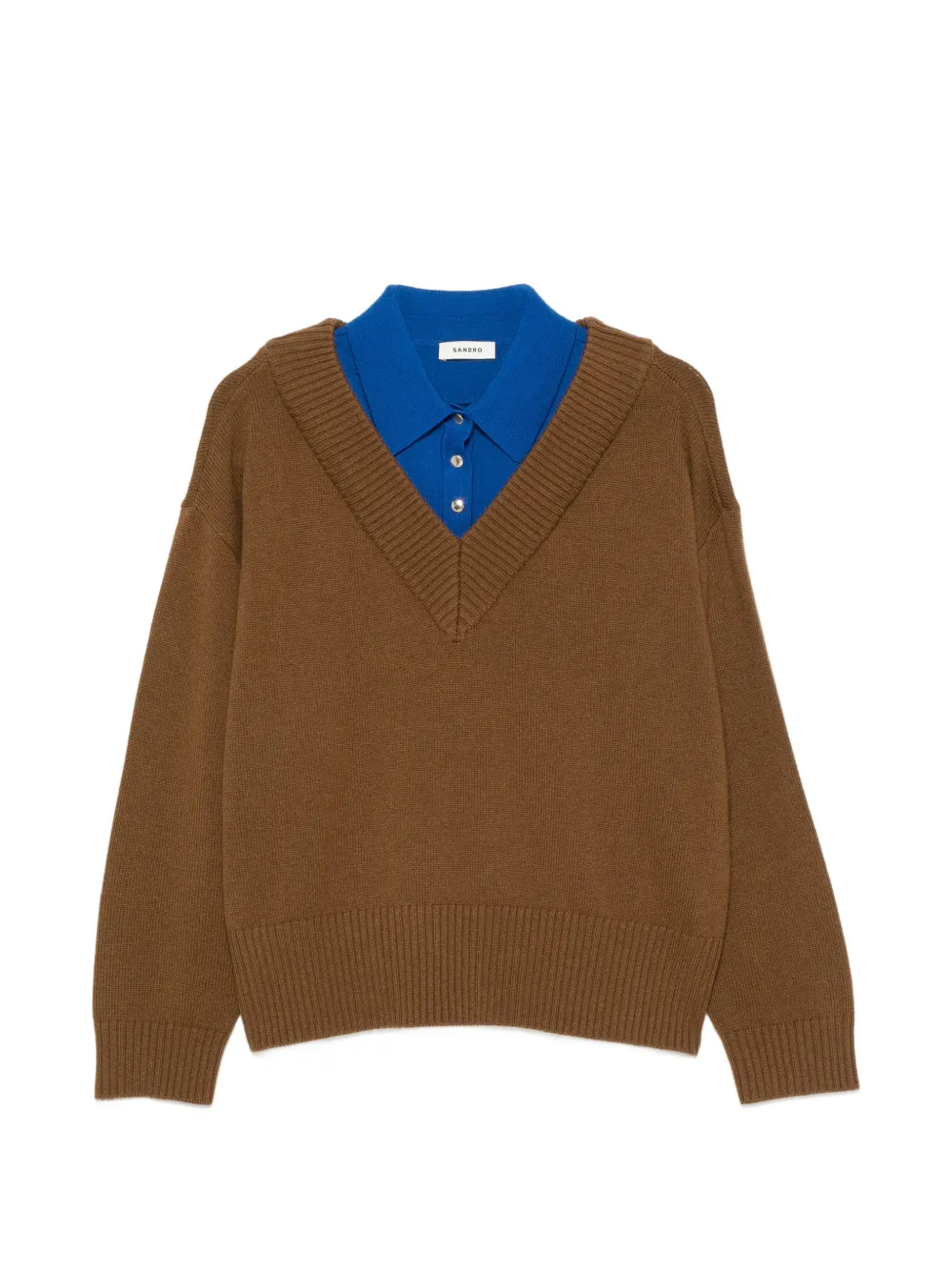SANDRO V-neck ribbed-trim polo sweater