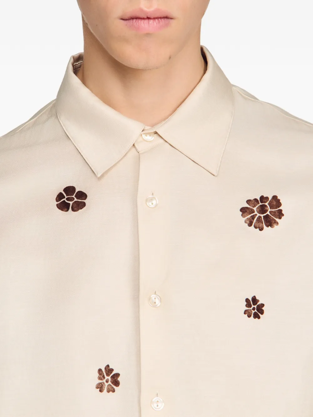 SANDRO Overhemd met bloemenprint Beige