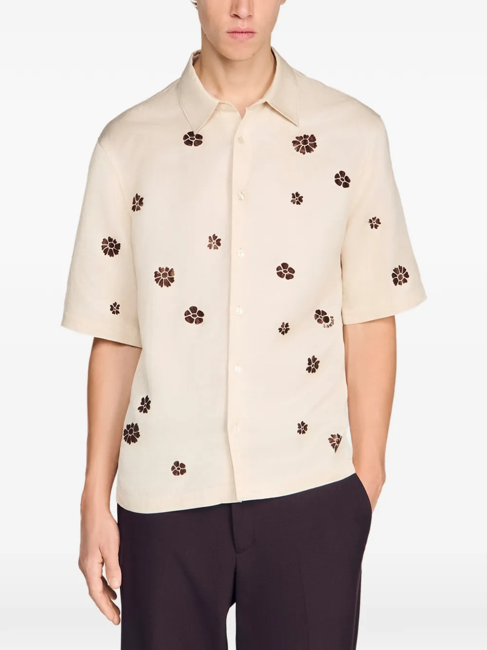 SANDRO Overhemd met bloemenprint Beige