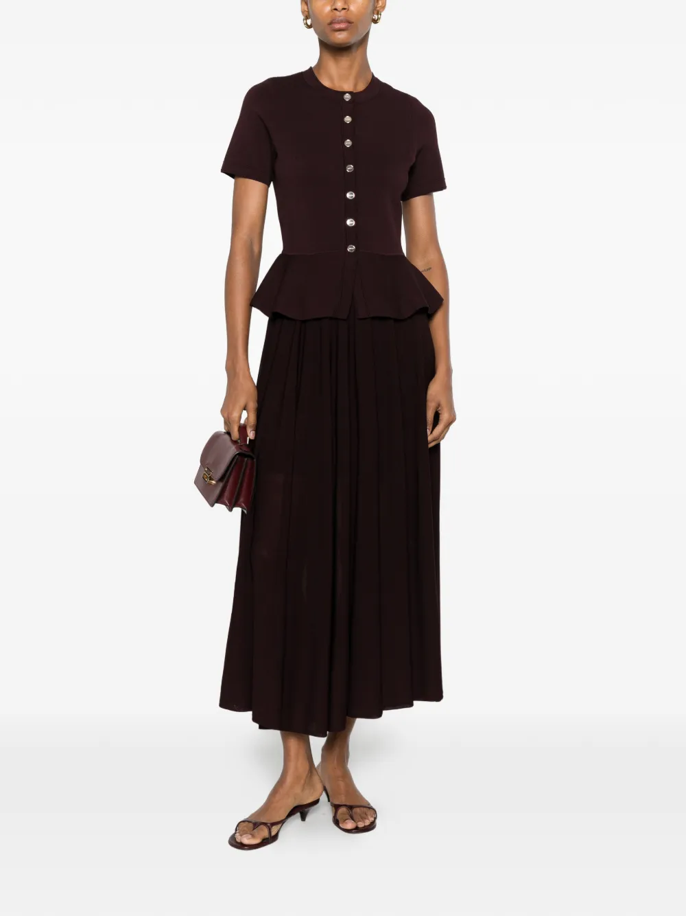SANDRO Gebreide maxi-jurk met peplum-design Paars