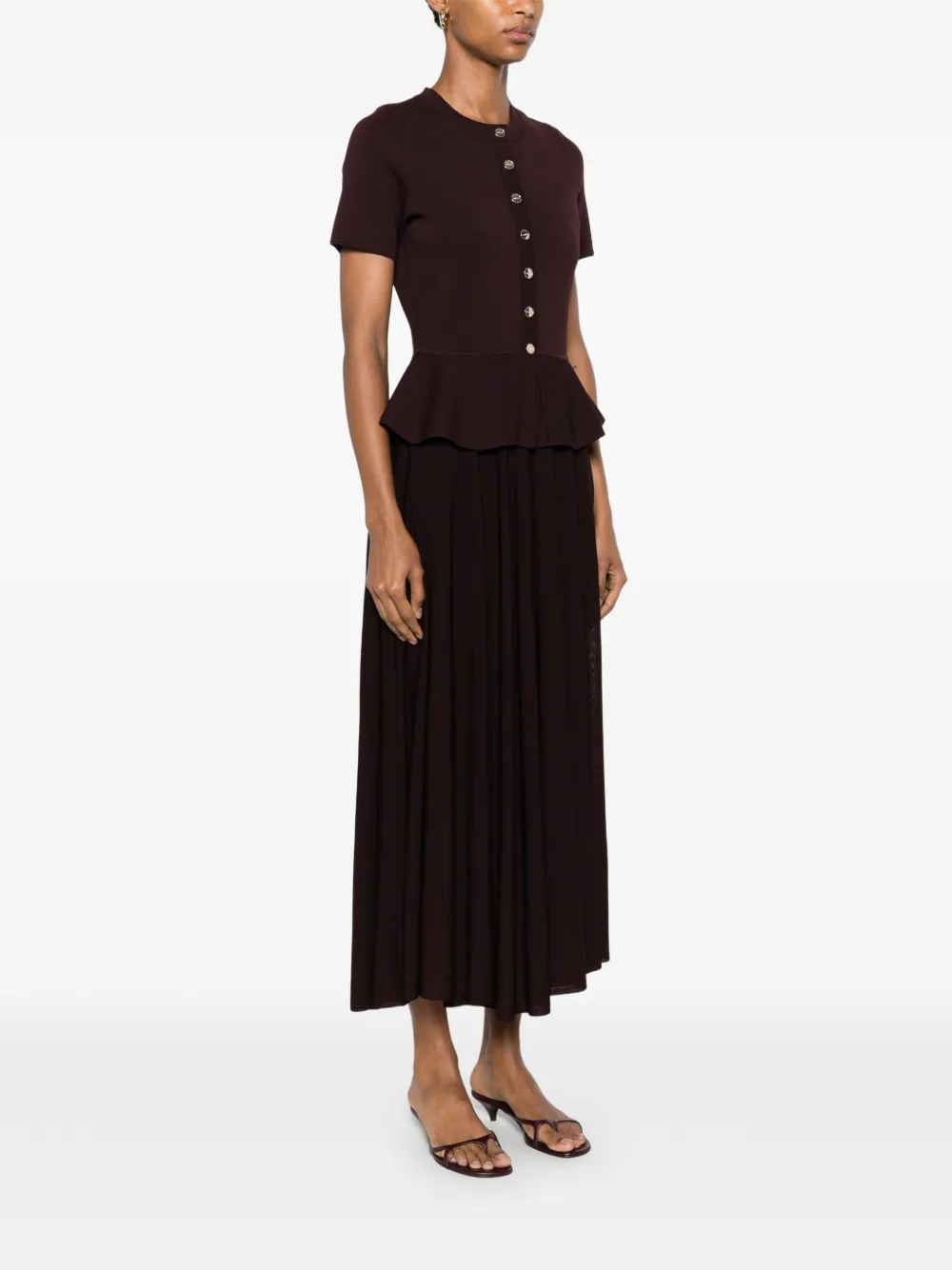 SANDRO Gebreide maxi-jurk met peplum-design Paars