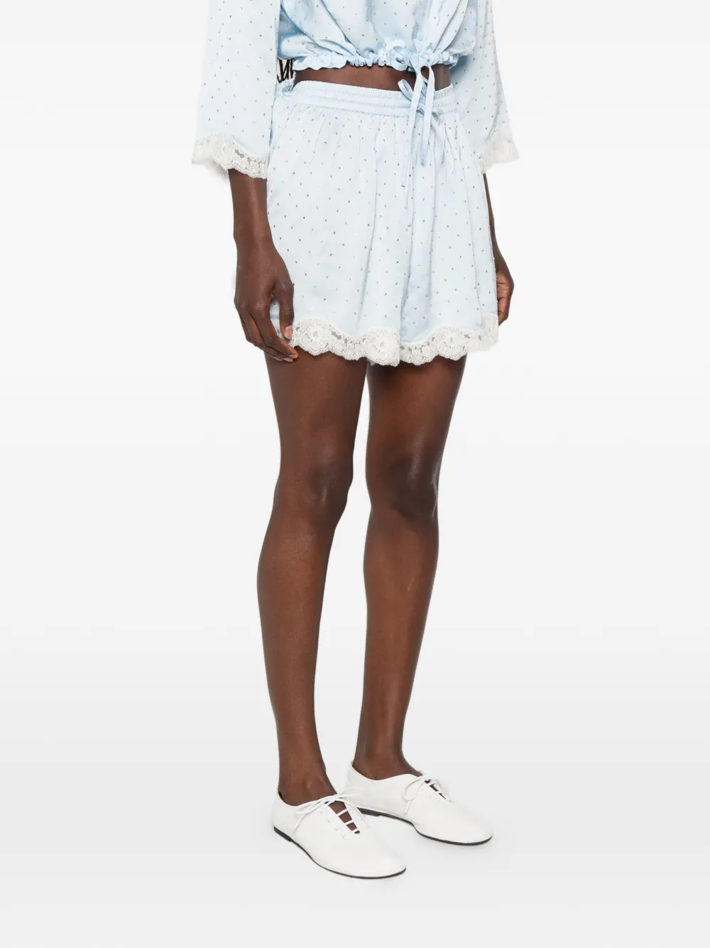  Sandro Shorts Con Ribete De Encaje - Azul 
