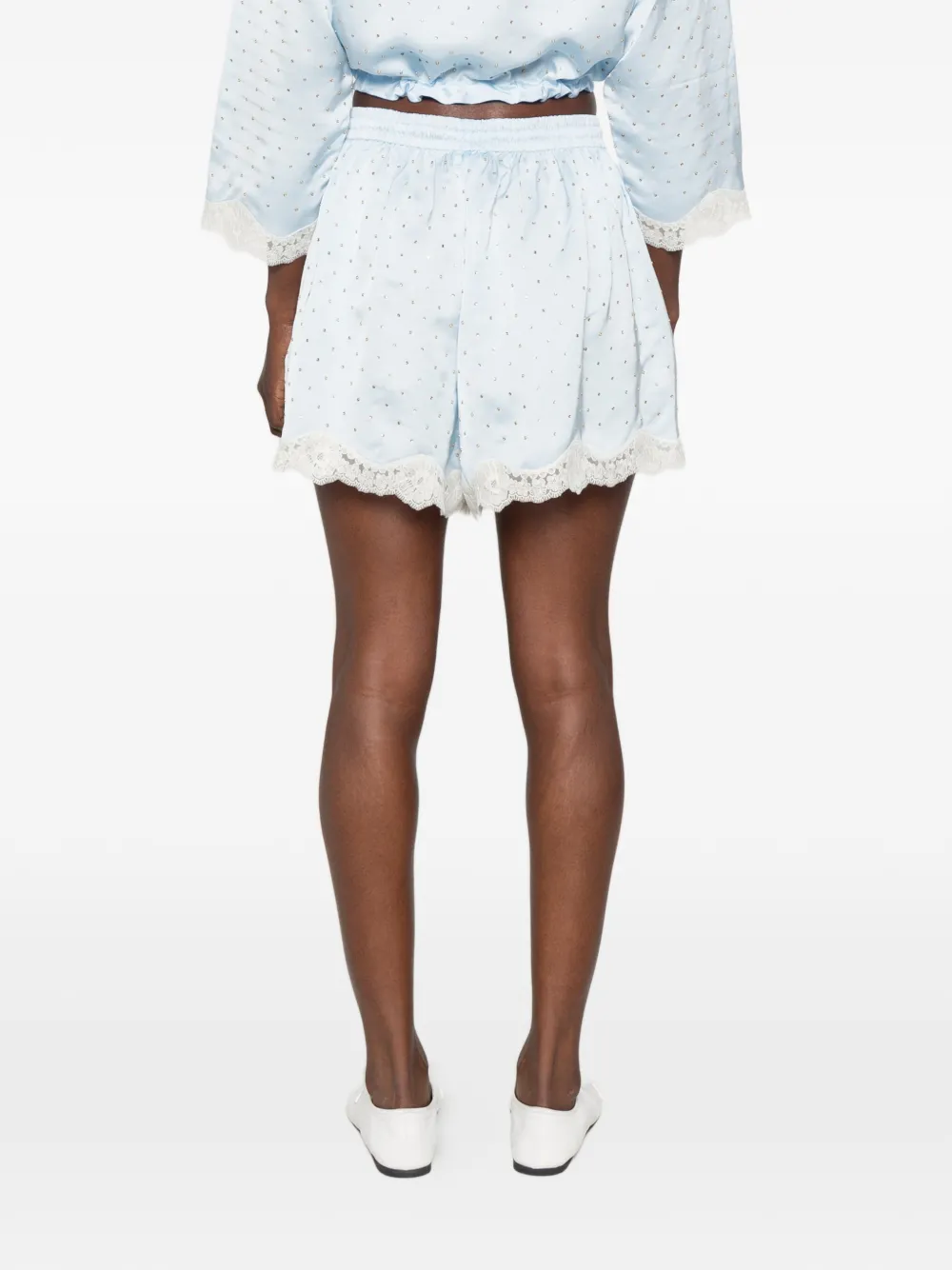 SANDRO Shorts met afwerking van kant verfraaid met stras Blauw