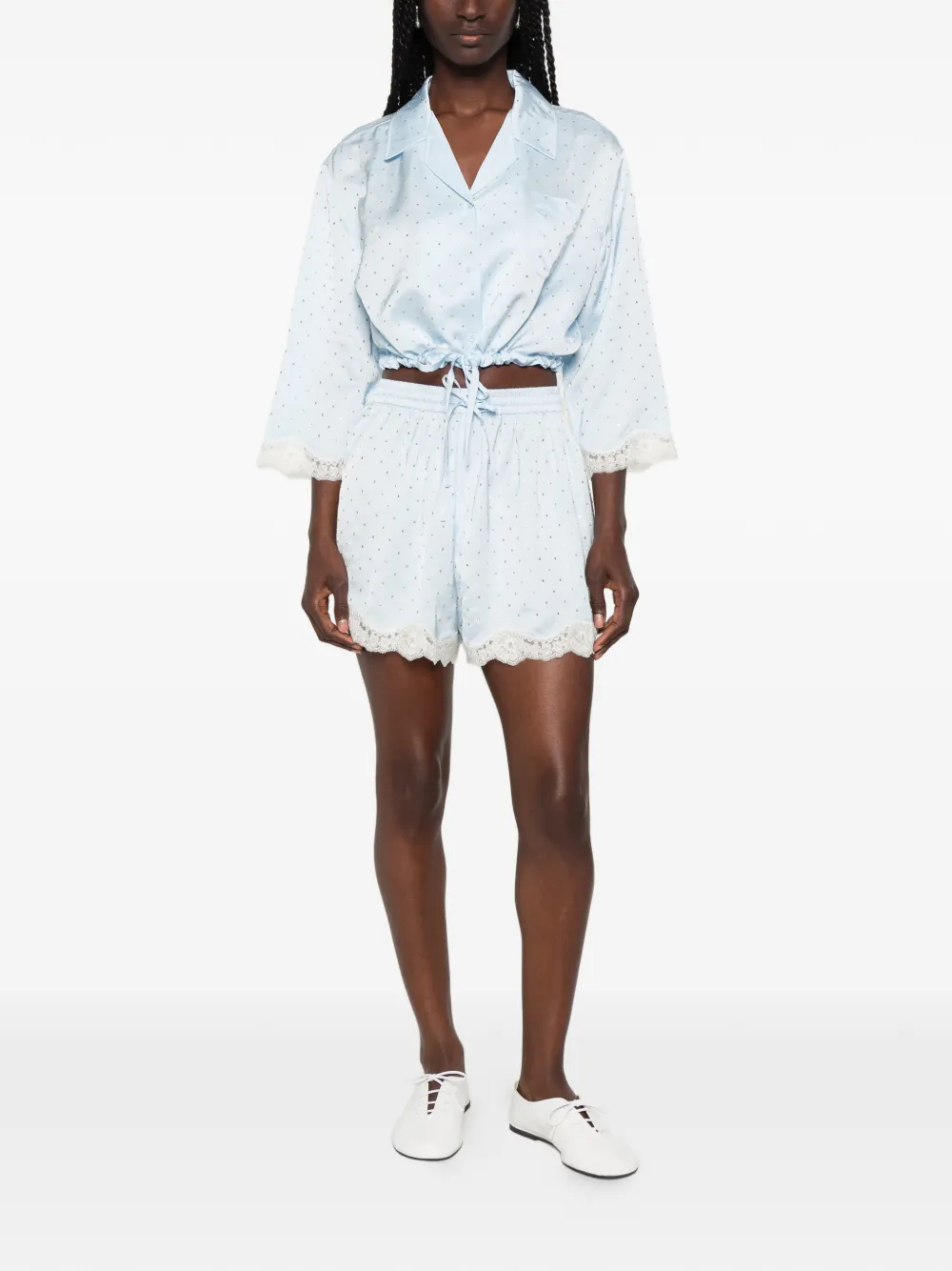  Sandro Shorts Con Ribete De Encaje - Azul 