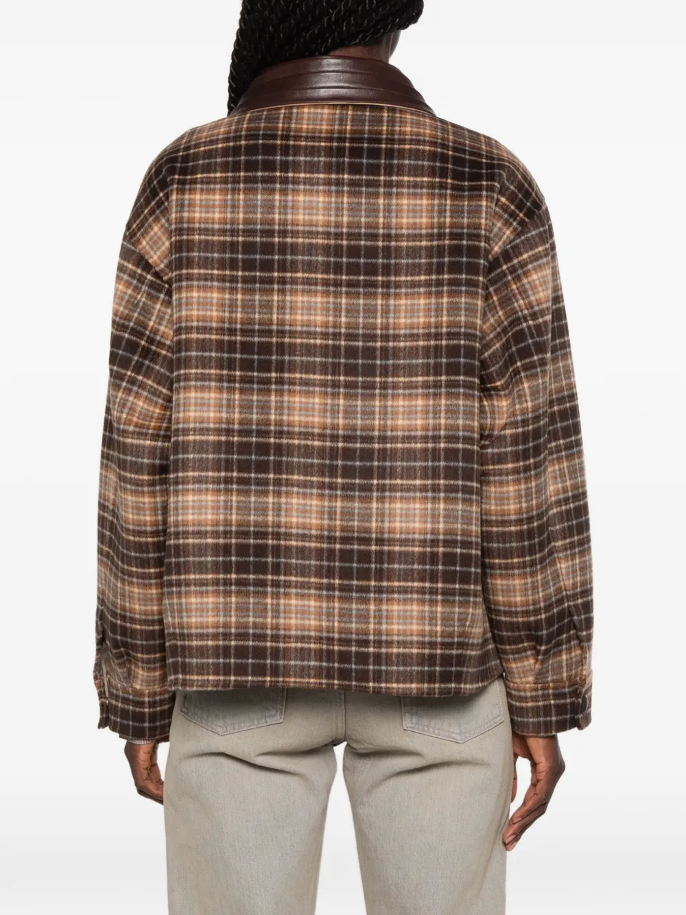 SANDRO Geruit jack met leren kraag Bruin