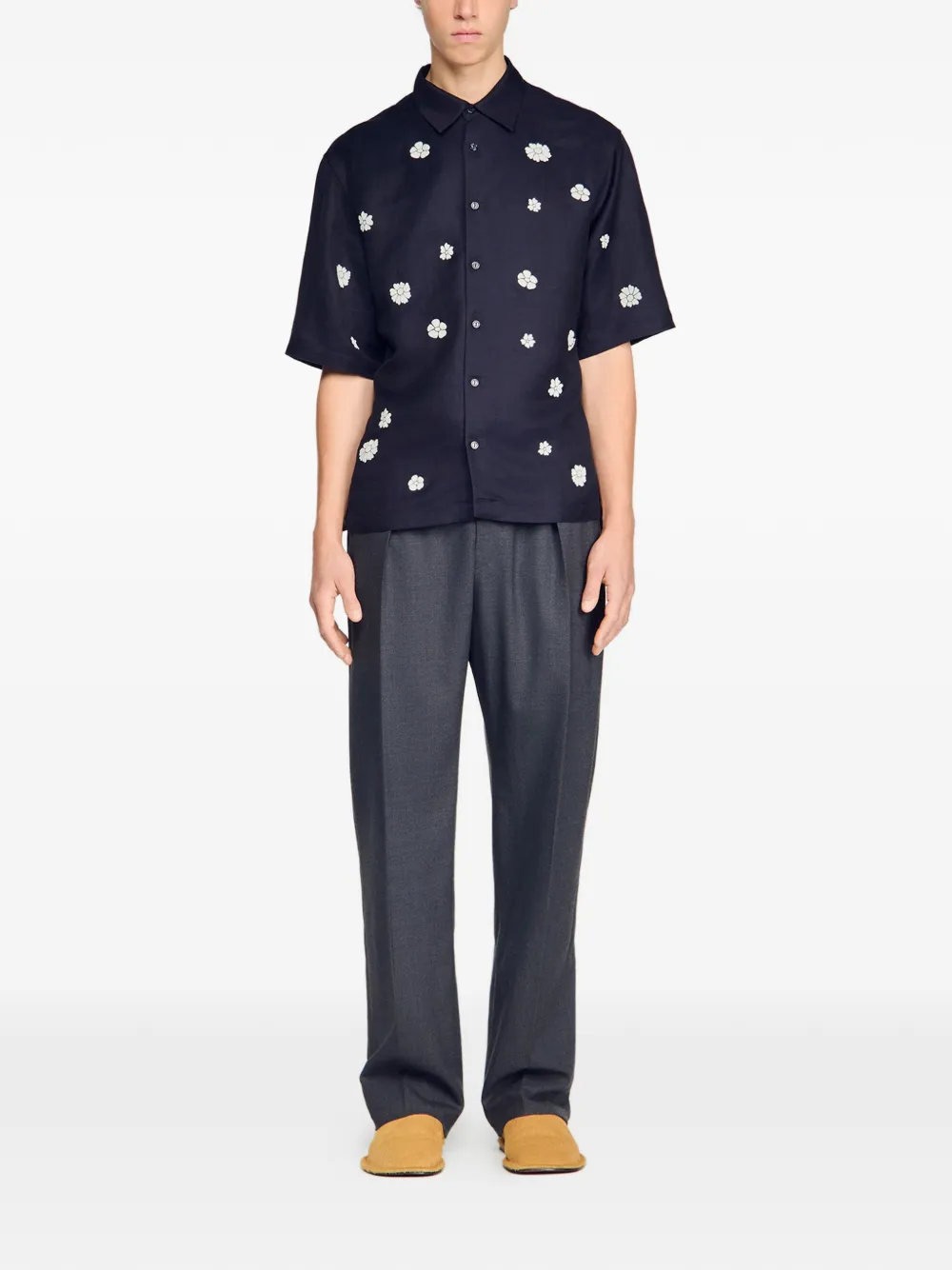 SANDRO Overhemd met bloemenprint en korte mouwen Blauw