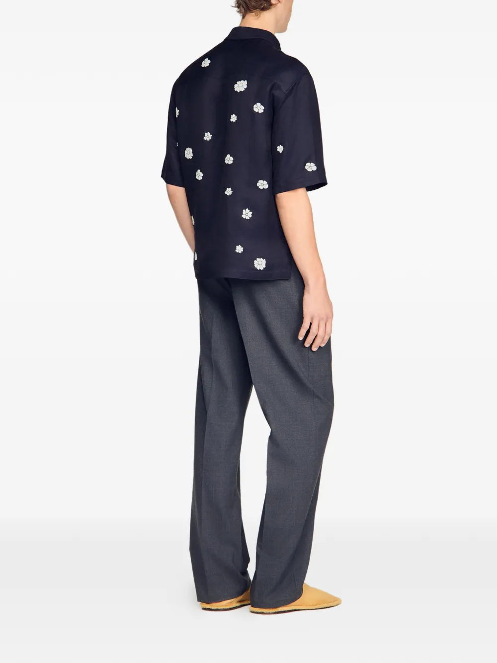 SANDRO Overhemd met bloemenprint en korte mouwen Blauw