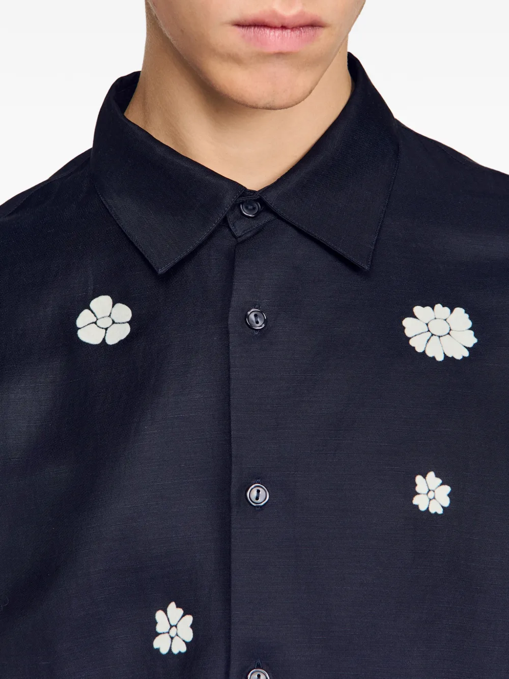 SANDRO Overhemd met bloemenprint en korte mouwen Blauw