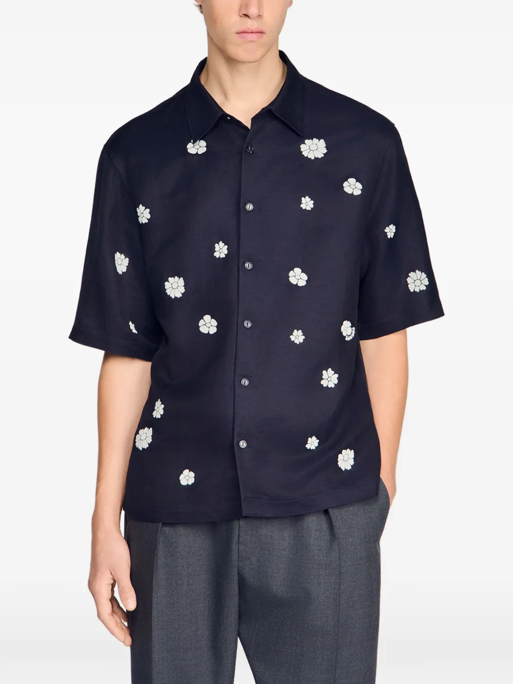 SANDRO Overhemd met bloemenprint en korte mouwen Blauw