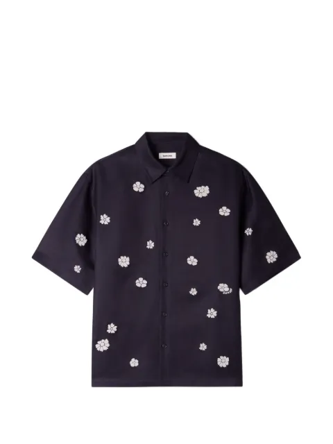 SANDRO floral-flocked short-sleeve shirt