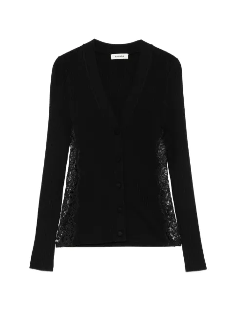 SANDRO lace-trim ribbed-knit cardigan