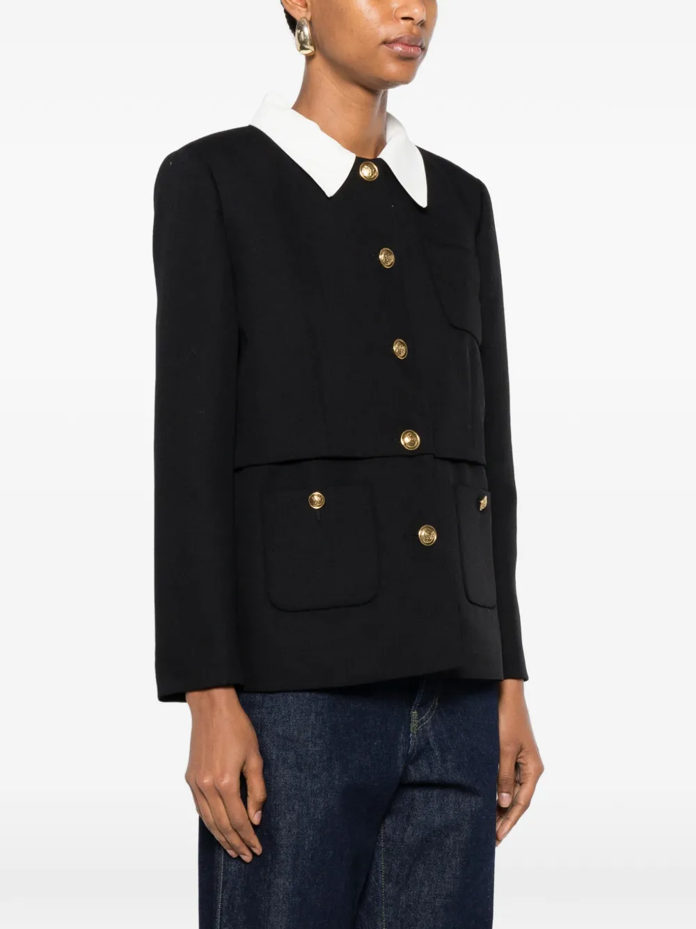  Sandro Blazer Con Cuello En Contraste - Negro 