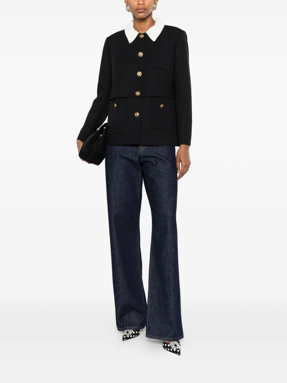  Sandro Blazer Con Cuello En Contraste - Negro 