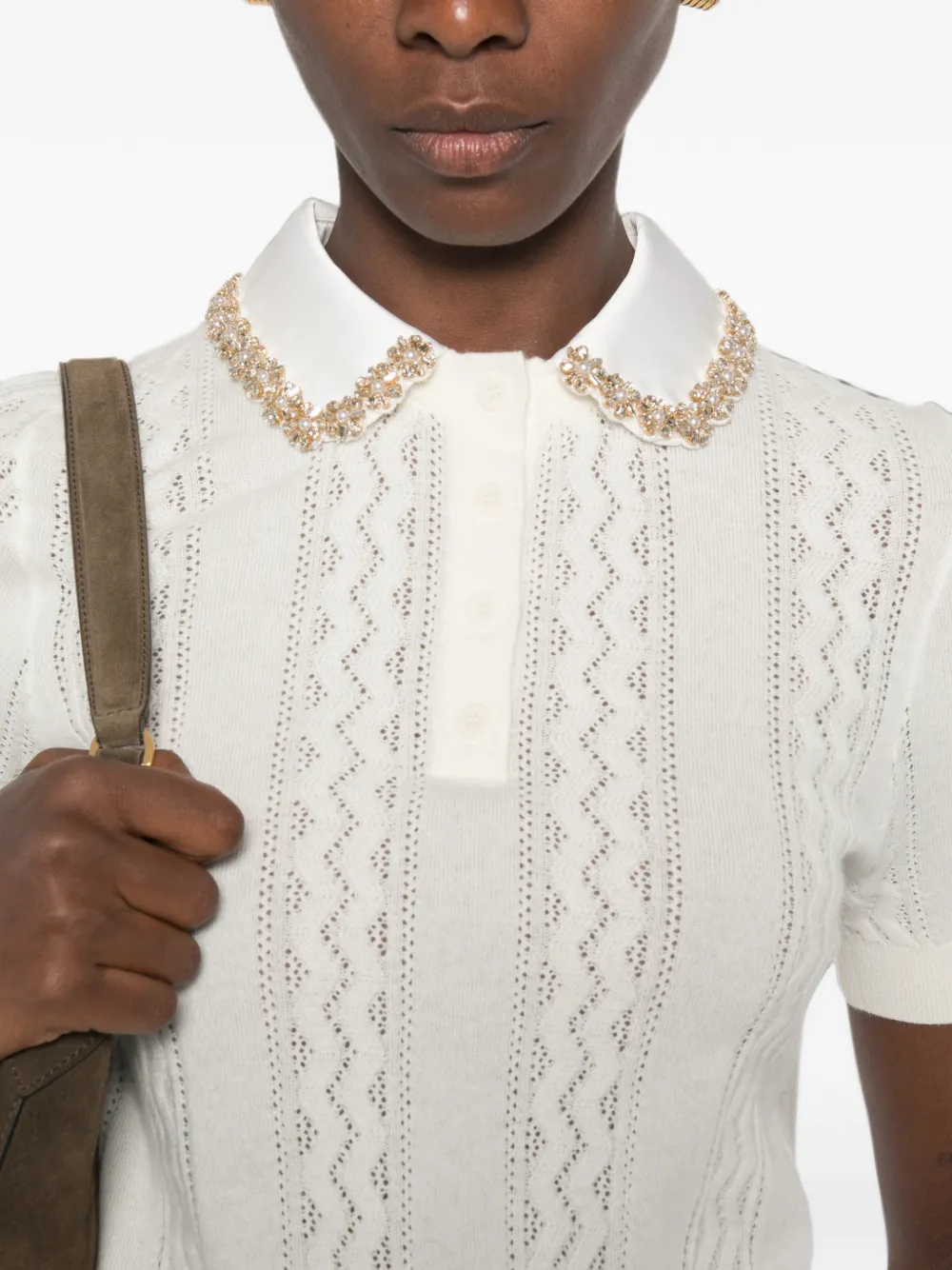SANDRO Poloshirt verfraaid met kristal Beige