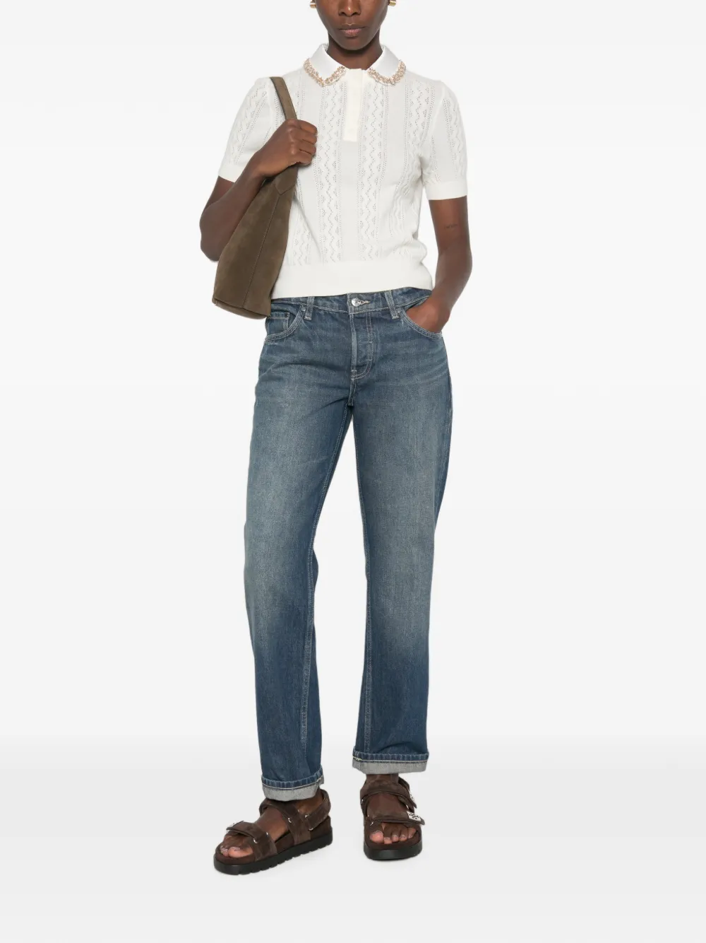 SANDRO Poloshirt verfraaid met kristal Beige